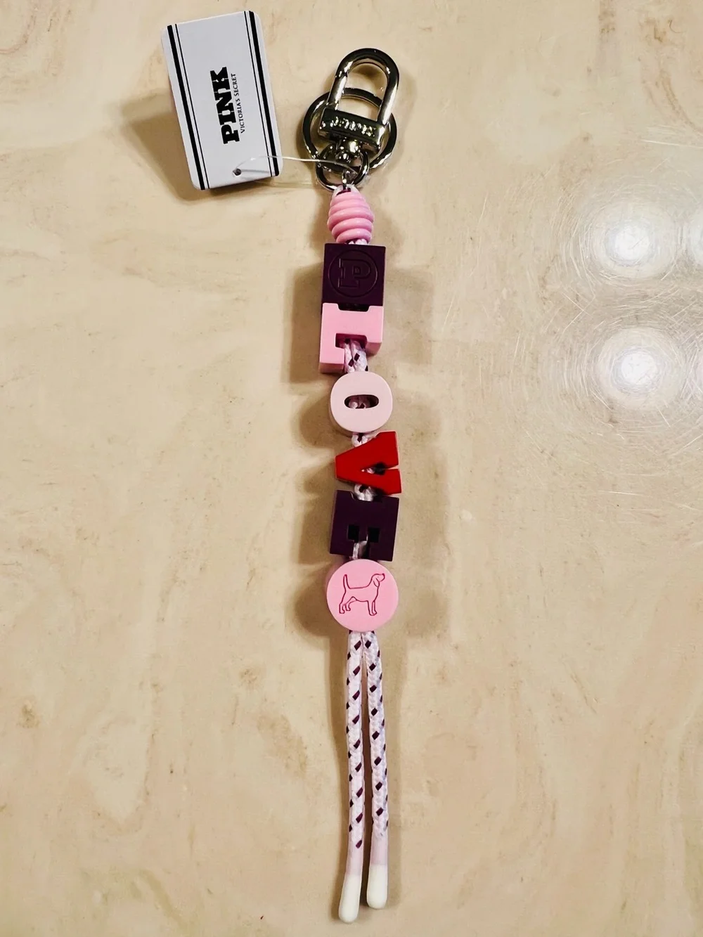 VICTORIA’S SECRET PINK Love Blocks Keychain Bag Charm Pink Lollipop Magenta Rose